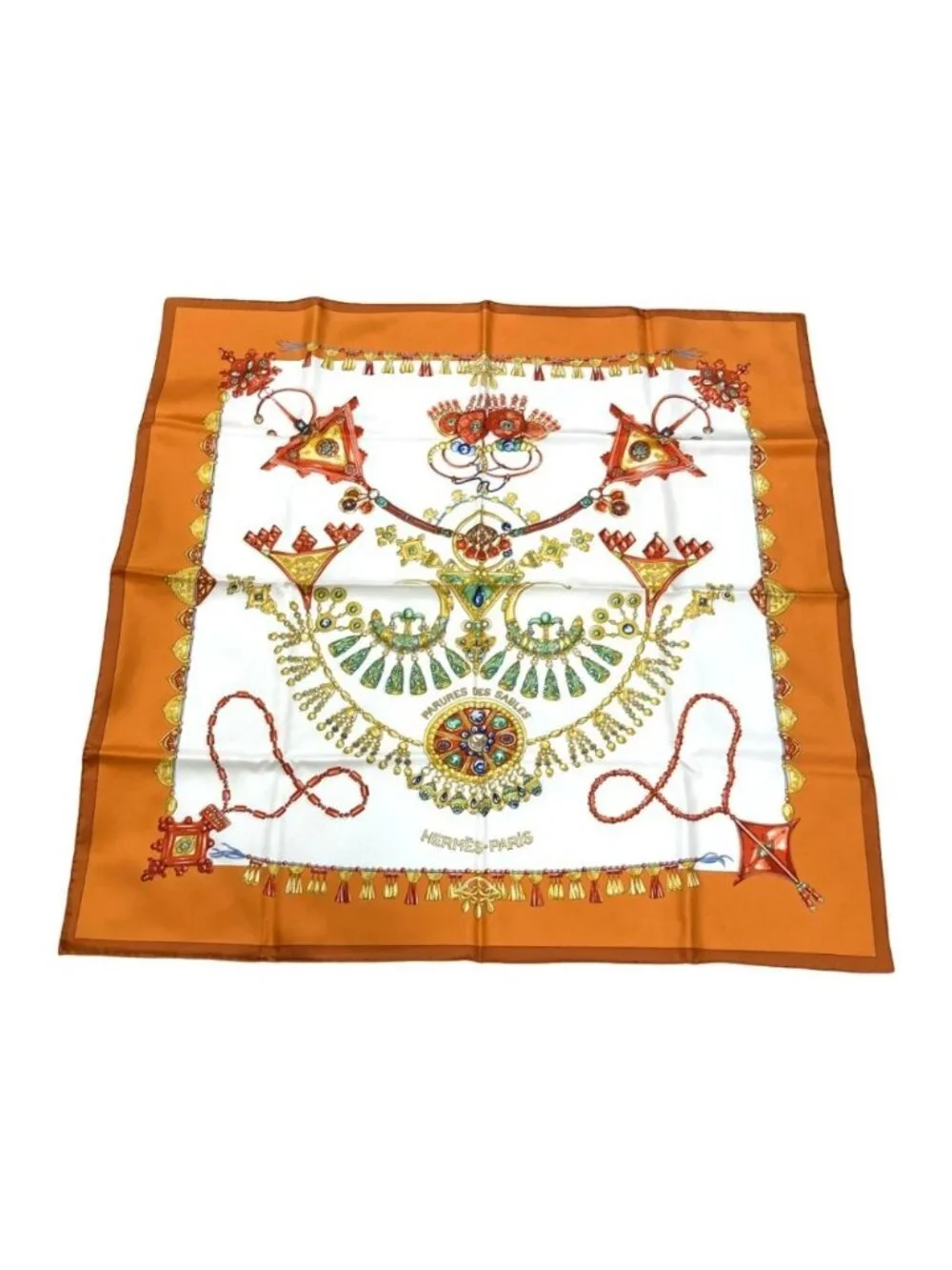 ★SOLD★ Hermes Parures Des Sables Carre 90 Desert Silk Scarf Orange - Picture 1 of 9
